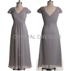 ALBIZIA Gorgeous Silver V-neck Chiffon Long cheap Bridesmaid Dresses Chiffon Prom Dresses