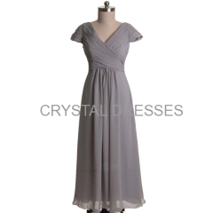 ALBIZIA Gorgeous Silver V-neck Chiffon Long cheap Bridesmaid Dresses Chiffon Prom Dresses