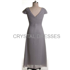 ALBIZIA Gorgeous Silver V-neck Chiffon Long cheap Bridesmaid Dresses Chiffon Prom Dresses