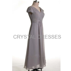 ALBIZIA Gorgeous Silver V-neck Chiffon Long cheap Bridesmaid Dresses Chiffon Prom Dresses