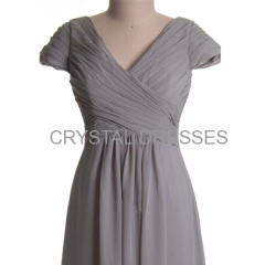 ALBIZIA Gorgeous Silver V-neck Chiffon Long cheap Bridesmaid Dresses Chiffon Prom Dresses