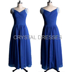 ALBIZIA Beading Royal Blue Chiffon Long A-Line Party Evening Dresses