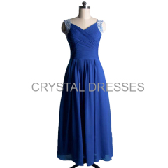 ALBIZIA 2016 Beading Royal Blue Chiffon Long A-Line Party Bridesmaid Evening Dresses