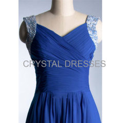 ALBIZIA 2016 Beading Royal Blue Chiffon Long A-Line Party Bridesmaid Evening Dresses