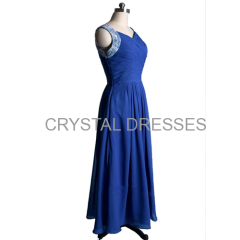 ALBIZIA 2016 Beading Royal Blue Chiffon Long A-Line Party Bridesmaid Evening Dresses