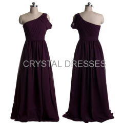 ALBIZIA Sheath Grape One-Shoulder Pleated Floor length Chiffon Prom Dress