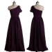 ALBIZIA Sheath Grape One-Shoulder Pleated Floor length Chiffon Prom Dress