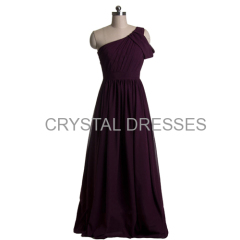 ALBIZIA Sheath Grape Pretty One-Shoulder Pleated Floor length Long Chiffon Prom Dress