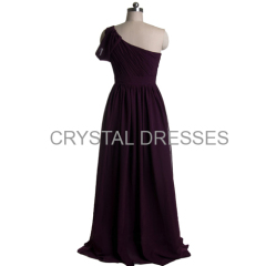 ALBIZIA Sheath Grape Pretty One-Shoulder Pleated Floor length Long Chiffon Prom Dress