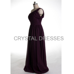 ALBIZIA Sheath Grape Pretty One-Shoulder Pleated Floor length Long Chiffon Prom Dress