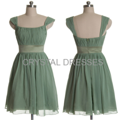 ALBIZIA Sage Bateau A Line Pleated Short Mini Chiffon Party/Cocktail Dress