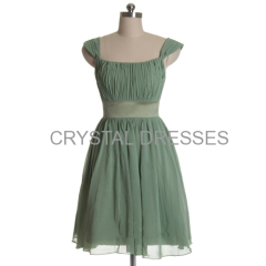 ALBIZIA Gorgeous Sage Bateau A Line Pleated Short Mini Chiffon Party/Cocktail Dress