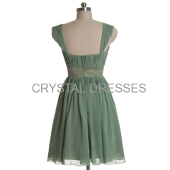 ALBIZIA Gorgeous Sage Bateau A Line Pleated Short Mini Chiffon Party/Cocktail Dress