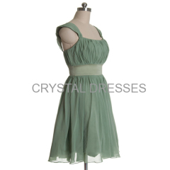 ALBIZIA Gorgeous Sage Bateau A Line Pleated Short Mini Chiffon Party/Cocktail Dress