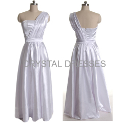 ALBIZIA White A-Line Pleated One-Shoulder Elastic satin long Evening Prom Dress