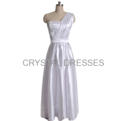 ALBIZIA White A-Line Floor-Length Pleated One-Shoulder Elastic satin long Evening Prom Dress