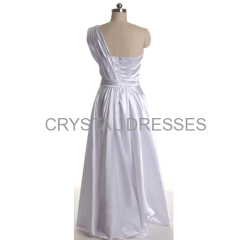 ALBIZIA White A-Line Floor-Length Pleated One-Shoulder Elastic satin long Evening Prom Dress