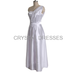 ALBIZIA White A-Line Floor-Length Pleated One-Shoulder Elastic satin long Evening Prom Dress