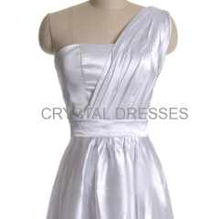 ALBIZIA White A-Line Floor-Length Pleated One-Shoulder Elastic satin long Evening Prom Dress