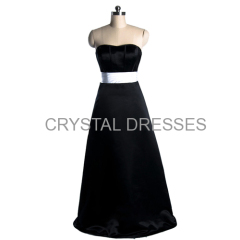 ALBIZIA Marvelous Black Strapless unique Pleats Satin Floor-Length Cheap Prom Bridesmaid Dress