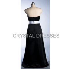 ALBIZIA Marvelous Black Strapless unique Pleats Satin Floor-Length Cheap Prom Bridesmaid Dress