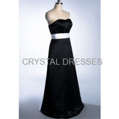 ALBIZIA Marvelous Black Strapless unique Pleats Satin Floor-Length Cheap Prom Bridesmaid Dress