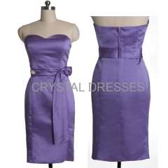 ALBIZIA Eye-catching Lilac Sweetheart A-Line Satin Tea-Length Bridesmaid Cocktail Dress