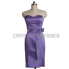 ALBIZIA Eye-catching Lilac Sweetheart A-Line Satin Tea-Length Bridesmaid Cocktail Dress