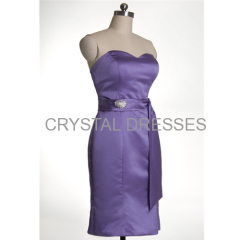 ALBIZIA Eye-catching Lilac Sweetheart A-Line Satin Tea-Length Bridesmaid Cocktail Dress