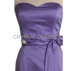 ALBIZIA Eye-catching Lilac Sweetheart A-Line Satin Tea-Length Bridesmaid Cocktail Dress