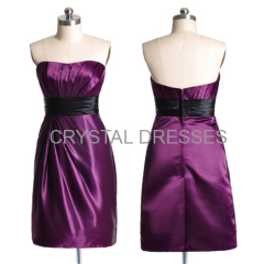 ALBIZIA Sheath Grape Strapless Knee length Bridesmaid Dress Elastic satin Short cocktail dresses With Black Sash