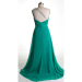 ALBIZIA Teal One Shoulder Crystals A-Line Beaded Long Chiffon Prom Dress