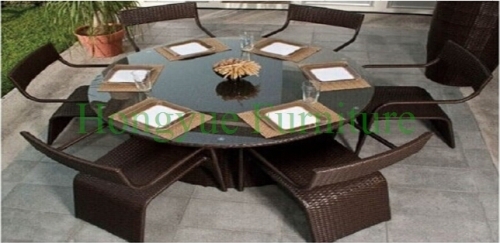 Rattan wicker dining room set furniture dining table chairs factory