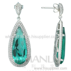 2015 Manli Fashion Temperament female bluish Pear-Shaped Crystal Earrings