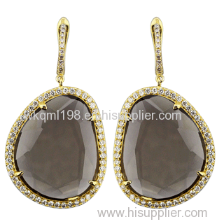 2015 Manli the latest style top quality Grey Plating 18K gold Diamond crystal Earrings