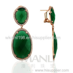 2015 Manli Fashion Hot selling Female European and American Retro green copper plated 18K gold egg-shaped Earrings