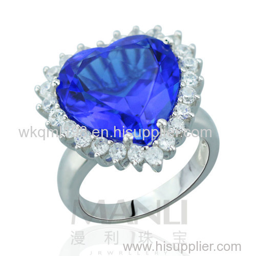 2015 Manli Fashion beautiful natural sapphire silver plating platinum heart-shaped Ring