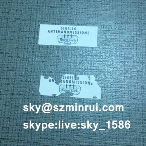 self destructive security sticker/destructive stickers/custom frangible paper security seals