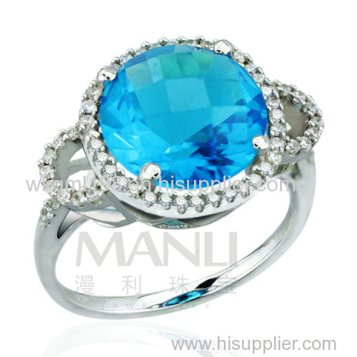 2015 Manli Fashion Hot selling female Round-shaped natural sapphire 925 Sterling Silver Ring
