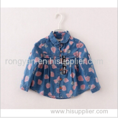 Girls' strawberry print denim shirt