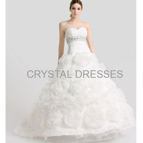 ALBIZIA 2016 Ivory Organza Sweetheart Strapless Crystal Sash Court Wedding Dresses
