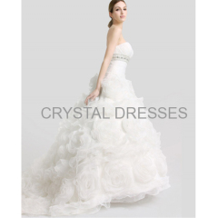 ALBIZIA 2016 Exquisite Ivory Organza Sweetheart Strapless Crystal Sash Ball Gown Lace-up Court Wedding Dresses