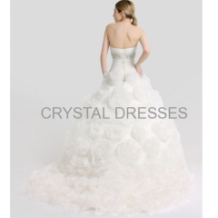 ALBIZIA 2016 Exquisite Ivory Organza Sweetheart Strapless Crystal Sash Ball Gown Lace-up Court Wedding Dresses