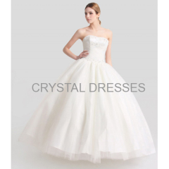 ALBIZIA Allure Ivory Tulle Sweetheart Strapless Applique Beads Ankle Length Ball Gown Lace-up A-Line Wedding Dresses