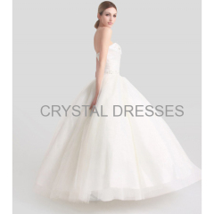 ALBIZIA Allure Ivory Tulle Sweetheart Strapless Applique Beads Ankle Length Ball Gown Lace-up A-Line Wedding Dresses
