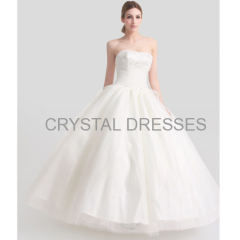 ALBIZIA Allure Ivory Tulle Sweetheart Strapless Applique Beads Ankle Length Ball Gown Lace-up A-Line Wedding Dresses