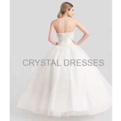 ALBIZIA Allure Ivory Tulle Sweetheart Strapless Applique Beads Ankle Length Ball Gown Lace-up A-Line Wedding Dresses