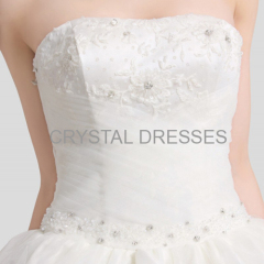 ALBIZIA Allure Ivory Tulle Sweetheart Strapless Applique Beads Ankle Length Ball Gown Lace-up A-Line Wedding Dresses