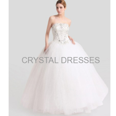 ALBIZIA high quality Beading Ivory Strapless Tulle A Line Wedding Gowns Floor length Flouncing Bridal Wedding Dresses