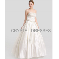 ALBIZIA Beading Ivory Strapless Crystal A-line Beads Ball Gown Satin Long Beach Wedding Dresses